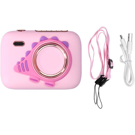 Ventilateur de cou portable en forme d'appareil photo, rechargeable par USB, couleur rose