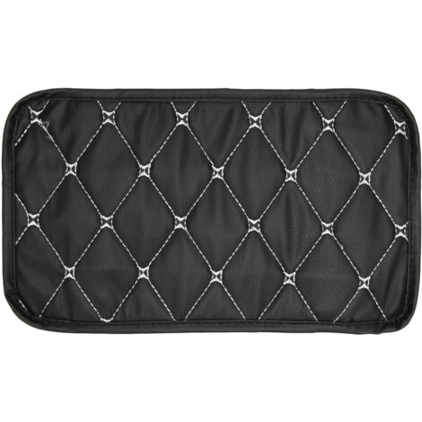 Coussin de boîte à accoudoir imperméable anti-poussière en simili cuir pour rangement voiture - Modèle Blanc Lignes sur Noir (1/5)