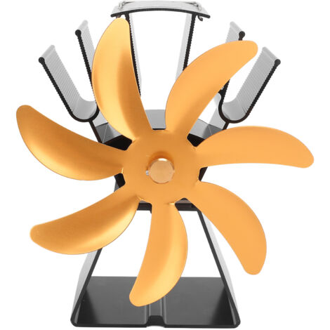 Ventilateur de Poêle à Bois 7 Pales Alimenté par Chaleur, Fonctionnement Silencieux, Base Trapézoïdale Dorée en Alliage d'Aluminium (1/5)