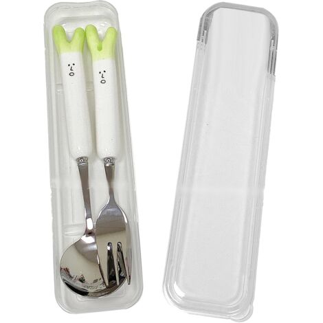 Ensemble de couverts en céramique légers avec cuillère et fourchette mignons à motif oignon vert pour salle à manger (1/5)