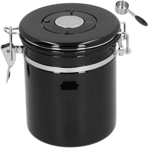 Boîte de Conservation à Café avec Valve Étanche et Cuillère, Noir pour Cuisine (1/5)