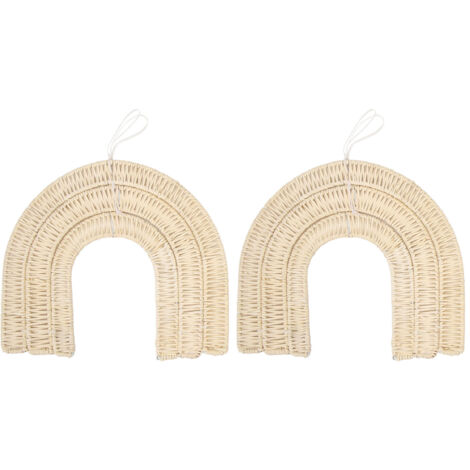2 Pièces Décoration Murale Arc-en-Ciel en Rotin pour Chambre de Bébé, Salon ou Chambre d'Enfant Fille - Ornement Suspendu (1/5)