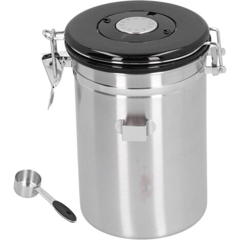 Boîte de Conservation Café avec Valve Aroma Garde Fraîcheur Inox Cuillère Intégrée Argent (1/5)