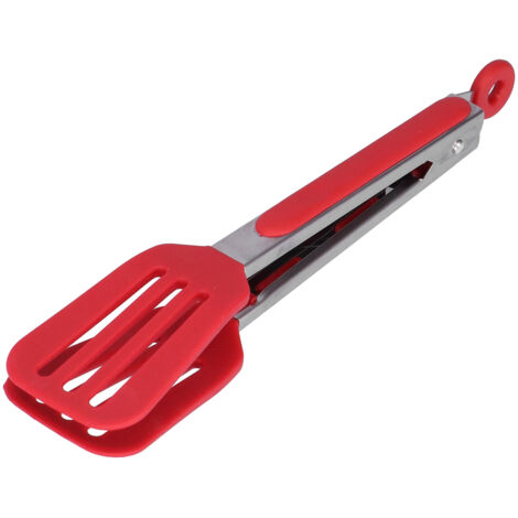 Pince à steak pliable en acier inoxydable et silicone pour barbecue et cuisson, 9 pouces rouge