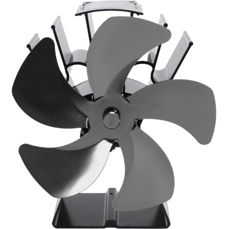 Ventilateur de Poêle à Bois 5 Pales, Base Trapézoïdale Verticale, Alimenté par la Chaleur, Portable pour Circulation d'Air Chaud à la Maison ou en Camping, Noir (1/5)