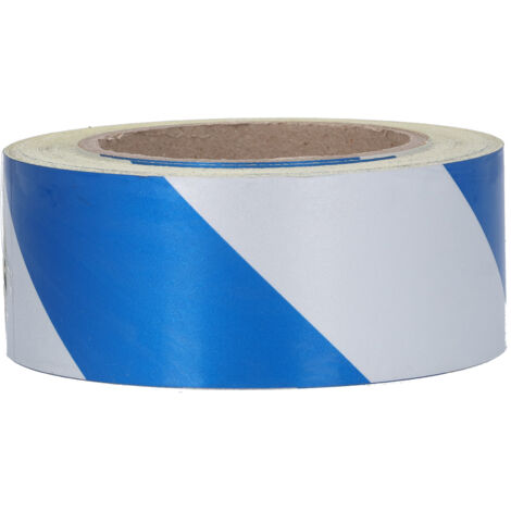 Ruban de sécurité réfléchissant rayé bleu et blanc 5cm x 30m pour marquage de danger et avertissement