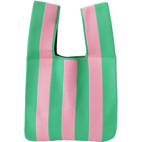 Sac Shopping Réutilisable Rayé Grande Capacité Pliable Fourre-Tout Voyage Quotidien Rose Vert (1/5)