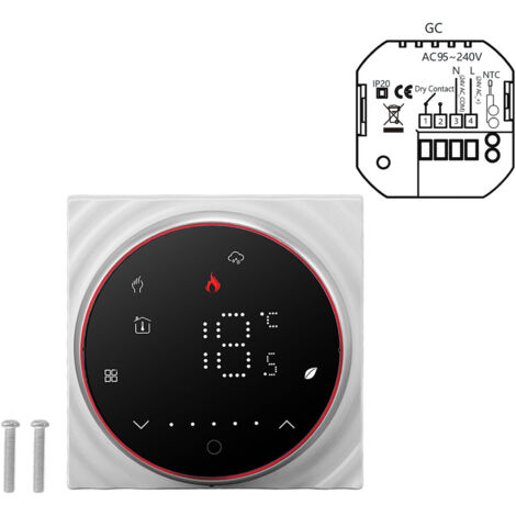 Thermostat Intelligent LED pour Chauffe-eau, Programmateur Hebdomadaire Précision, Base Carrée AC95-240V Noir (1/5)