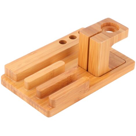 Support de bureau multifonction en bambou pour montre, téléphone et ordinateur portable - Organisateur de rangement pour bureau à domicile (1/5)