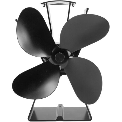Ventilateur de cheminée à énergie thermique, 4 pales trapézoïdales verticales, noir, pour poêles à bois et brûleurs à bûches (1/5)