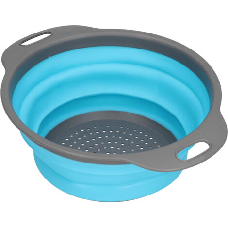 Panier de Drainage en Silicone Pliable Rond pour Fruits et Légumes avec Poignée, Cuisine Bleu Petit (1/5)