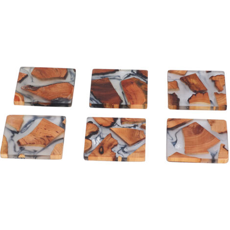 6 Coasters en Bois Isolants - Lot de 6 Dessous de Verre Carrés pour Décoration de Table (1/5)