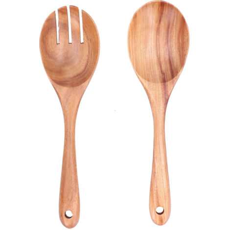 2 Pièces Cuillère et Fourchette en Bois pour Cuisine, École, Bureau, Pique-nique (1/5)