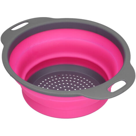 Panier de Drainage en Silicone Pliable Rond pour Fruits et Légumes avec Poignée, Rose Rouge Petit pour Cuisine (1/5)