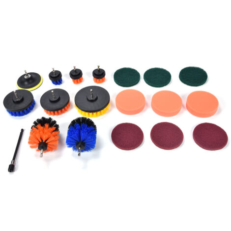 Set de 19 pièces accessoires pour perceuse, brosses de nettoyage, tampons à récurer et éponges pour polir et laver les murs (1/5)