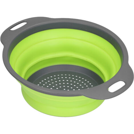 Panier de Drainage en Silicone Pliable Rond pour Fruits et Légumes avec Poignée, Lavage Vert Petit pour Cuisine (1/5)