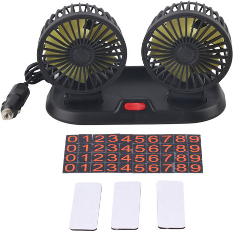 Ventilateur de Voiture 360° Rotatable Double Tête 5 Pales 2 Vitesses Ventilateur de Refroidissement 12V (Pales Jaunes) (1/5)