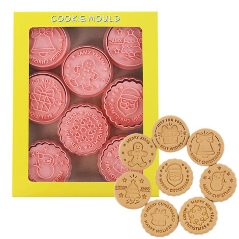8 Pièces Emporte-Pièces 3D Noël, Moules à Biscuits, Formes à Pâtisserie, Tampon à Main pour Biscuits (1/5)