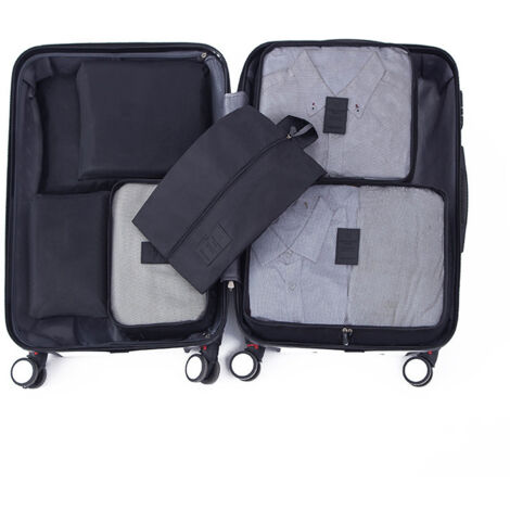 7Pcs Sac de Toilette Imperméable Portable Grande Capacité - Set d'Organisateurs de Voyage Polyvalent pour Valise 18 à 32 Pouces Noir (1/5)