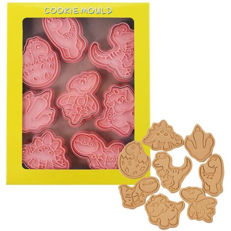 8 Pièces Emporte-pièces Dinosaure 3D pour Biscuits, Moules à Gâteaux Anniversaire, Stamp à Main pour Fruits et Légumes (1/5)