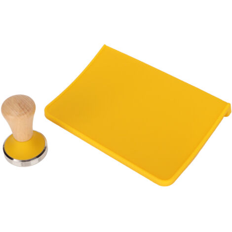 2 Pièces Tapis de Tasse en Silicone avec Poignée en Hêtre pour Café, Kit Presse Café Jaune 51mm pour Maison et Bureau (1/5)
