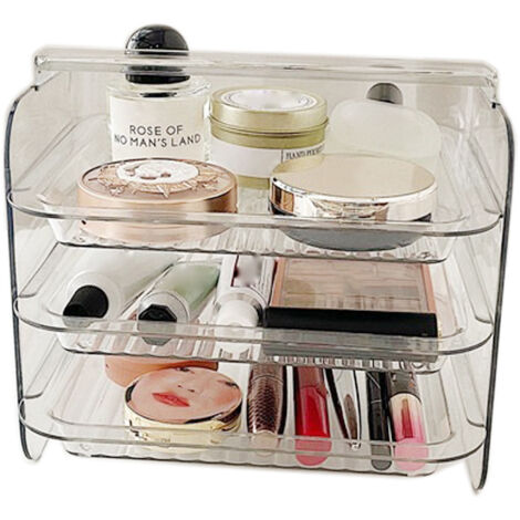 Organisateur de Maquillage 3 Étagères Transparent Acrylique Anti-Poussière avec Poignée pour Vanité Femme (1/5)
