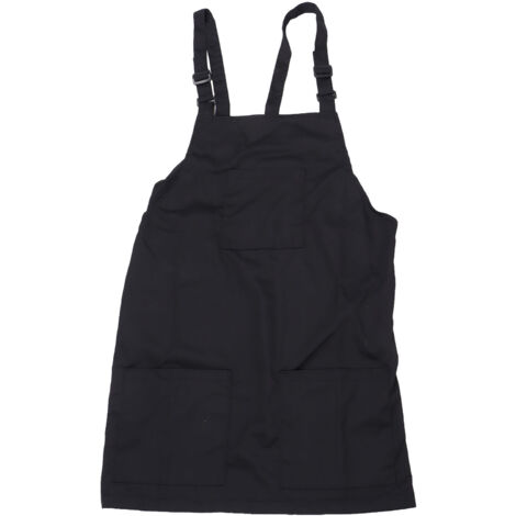 Tablier de cuisine noir en polyester avec poches et bretelles ajustables, unisexe pour maison, café, restaurant. (1/5)