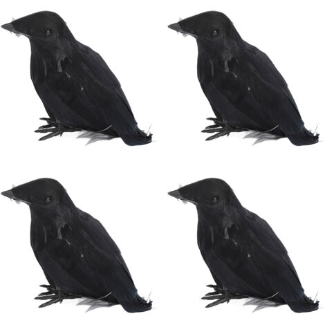 4 pièces Corbeaux Décoratifs Halloween en Plumes Simulées Noires, Ornements Corbeaux Réalistes pour Accessoires Photo, Bureau et Extérieur (1/5)