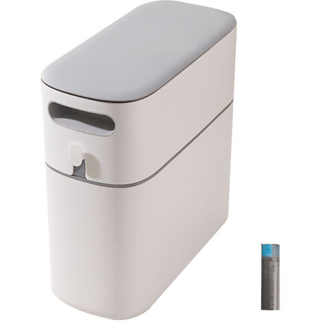 Poubelle de salle de bain étroite avec couvercle scellant automatique grise (1/5)