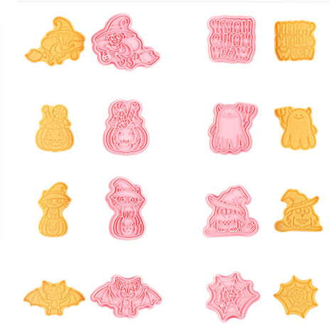 8 Pièces Emporte-Pièces 3D Halloween, Moules à Biscuits Fantaisie, Matériel de Pâtisserie pour Gâteaux et Fondant, Tampon à Main pour Biscuits DIY (1/5)
