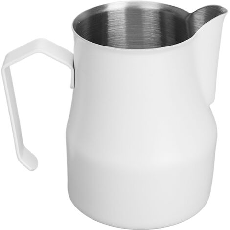Pitcher à lait pour mousseur à café 450ML en acier inoxydable 304, bec verseur ergonomique, couleur blanche, idéal pour barista. (1/5)
