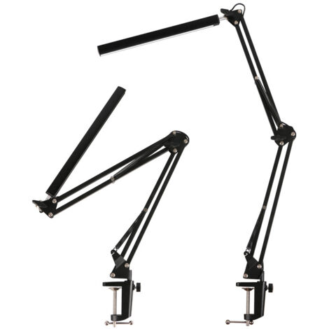 Lampe de bureau pliable à bras long avec LED, lumière de lecture USB, 12W noir, pour étude et protection des yeux