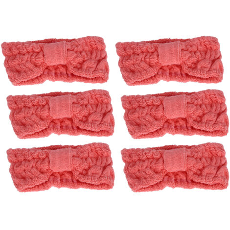 6 bandeaux en microfibre doux avec nœud papillon élastique pour sport, maquillage et soins du visage - Rouge rose (1/5)