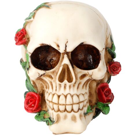 Crâne Squelette Résine Horreur avec Rose pour Décoration Halloween Maison Festive (1/5)
