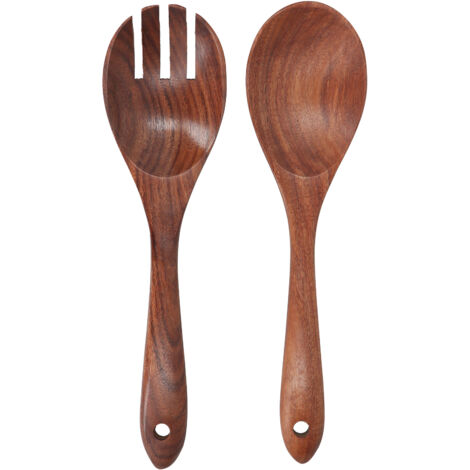 Ensemble de Fourchette et Cuillère en Bois d'Acacia pour Salade et Cuisson (1/5)