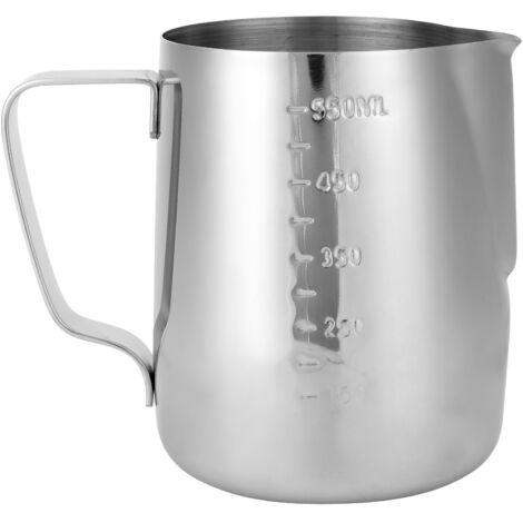 Pitcher à lait inoxydable 600ml pour mousse à café, idéal pour latte art avec graduation double face et design épais pour une mousse parfaite. (1/5)
