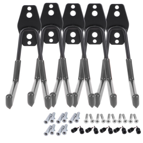 5 Crochets Mural Garage Organisation Rangement Outils Corde Pelle Velo Tuyau (Noir) (1/5)