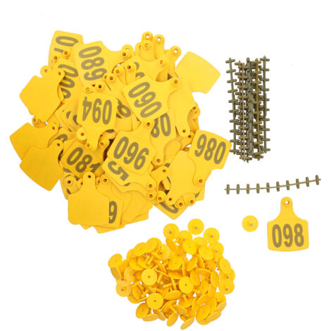 Étiquettes d'oreille numérotées pour bovins, 100 pièces, matériel d'identification d'animaux de ferme, jaune (1/5)