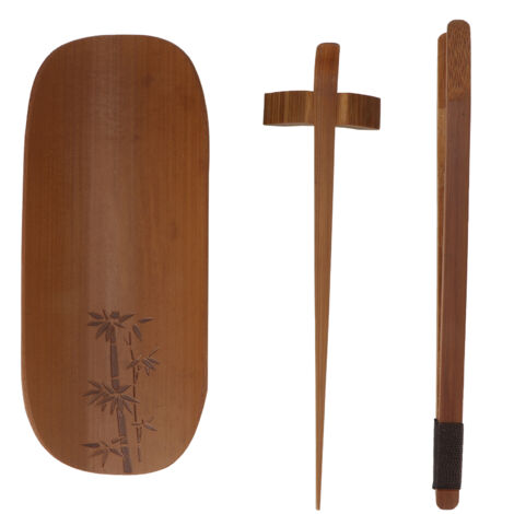 Lot de 4 cuillères à thé en bambou sculpté à la main - Accessoires pour cérémonie du thé - Design motif bambou (1/5)