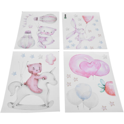 Autocollant Mural Adhésif Ballon Étoile Lapin, Décoration Murale pour Salon Bureau Salle d'Étude (1/5)
