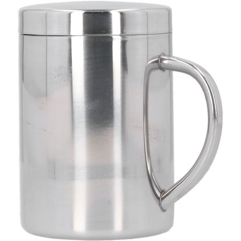 Tasse à café isotherme en acier inox double paroi avec anse et couvercle anti-échaudure pour enfants