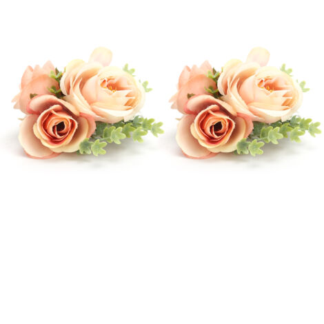 2 pièces Fleurs Artificielles pour Poignet Mariage, Anniversaire, Fête Cocktail - Orange (1/5)