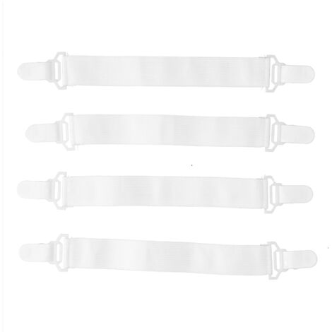4 Pièces Attaches Élastiques Linge de Lit, Fixation de Housse de Matelas, Bretelles de Serrage Ajustables Blanc (1/5)