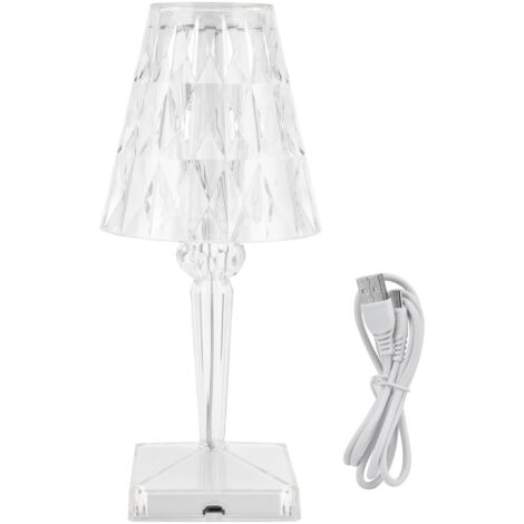 Lampe de Bureau LED Cristal Prismatique Transparente, Dimmable avec Charge USB, Décoration de Chevet (1/5)