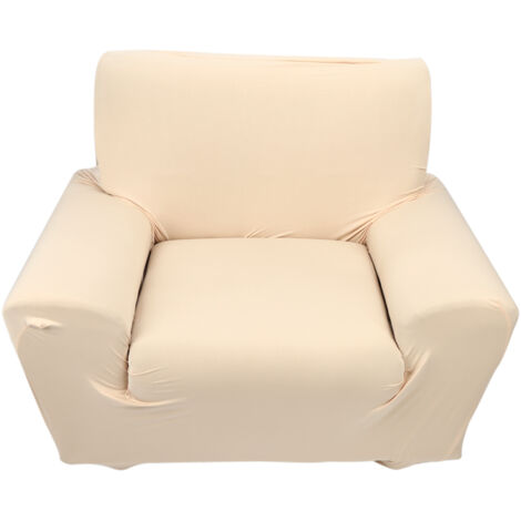 Housse de canapé extensible en polyester peluche couleur unie beige protectrice (1/3)