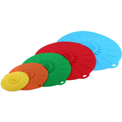 Ensemble de 5 Couvercles Étanches en Silicone pour Bols et Tasses - Compatible Micro-ondes (1/5)
