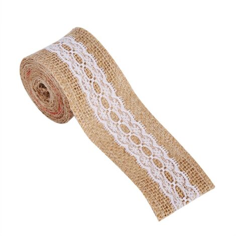 Ruban de jute naturel avec dentelle blanche, décoration rustique pour mariage et fêtes 4 (1/5)