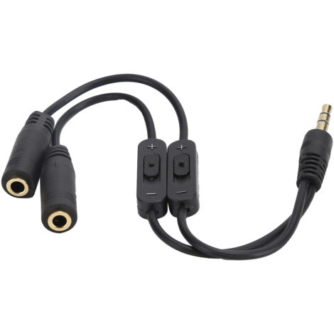 Câble adaptateur audio 3.5mm mâle vers double femelle stéréo avec interrupteur pour partage d'écouteurs (1/5)