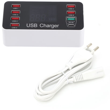 Chargeur USB 8 Ports Type-C Rapide 40W avec Écran LCD pour Téléphone, Tablette, Ordinateur (Prise EU) (1/5)
