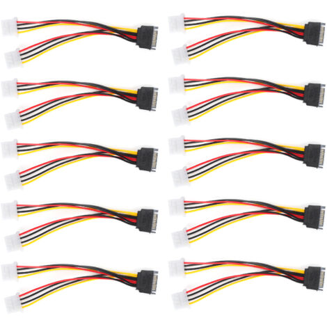 10 Pièces Câble d'Alimentation SATA 15 Broches Mâle vers Double 4 Broches Femelle pour Transfert de Données et Alimentation (1/5)